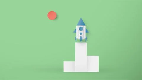 Vector illustration with start up concept in paper cut, craft and origami sty Stock Illustration