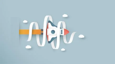 Vector illustration with start up concept in paper cut, craft and origami sty Stock Illustration