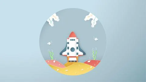 Vector illustration with start up concept in paper cut, craft and origami sty Stock Illustration