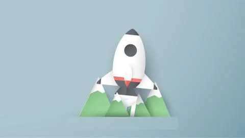 Vector illustration with start up concept in paper cut, craft and origami sty Illustrazione stock