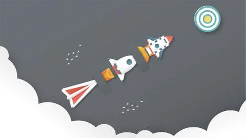 Vector illustration with start up concept in paper cut, craft and origami sty Stock-Illustration