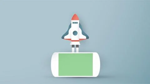 Vector illustration with start up concept in paper cut, craft and origami sty Stock Illustration