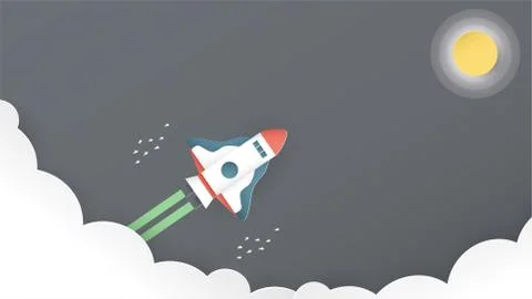 Vector illustration with start up concept in paper cut, craft and origami sty Stock Illustration