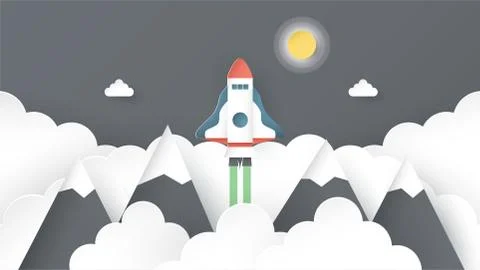 Vector illustration with start up concept in paper cut, craft and origami sty Stock-Illustration