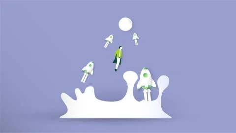 Vector illustration with start up concept in paper cut, craft and origami sty Stock Illustration