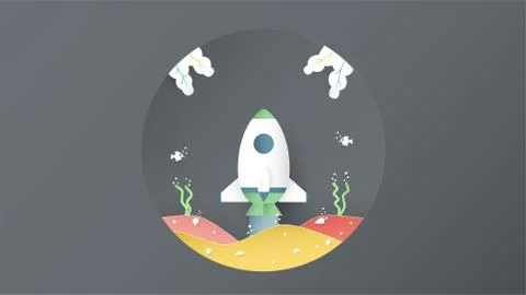 Vector illustration with start up concept in paper cut, craft and origami sty Stock Illustration