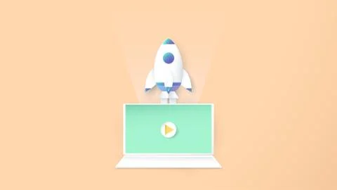 Vector illustration with start up concept in paper cut, craft and origami sty Stock Illustration