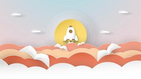 Vector illustration with start up concept in paper cut, craft and origami sty Stock-Illustration