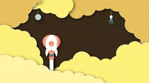 Vector illustration with start up concept in paper cut, craft and origami sty Stock Illustration