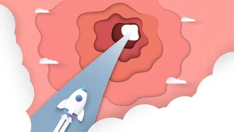 Vector illustration with start up concept in paper cut, craft and origami sty Stock Illustration