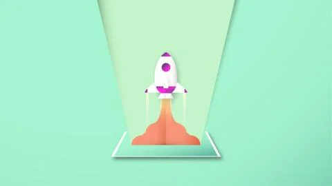 Vector illustration with start up concept in paper cut, craft and origami sty Stock Illustration