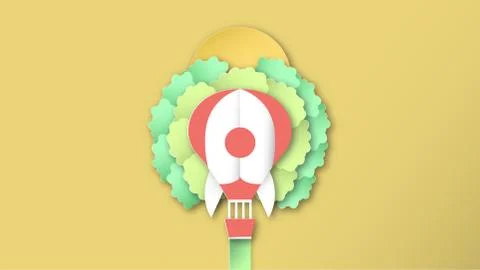 Vector illustration with start up concept in paper cut, craft and origami sty Stock Illustration