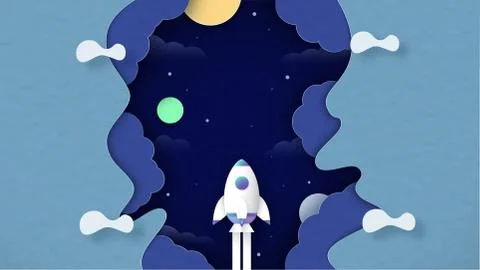 Vector illustration with start up concept in paper cut, craft and origami sty Stock-Illustration