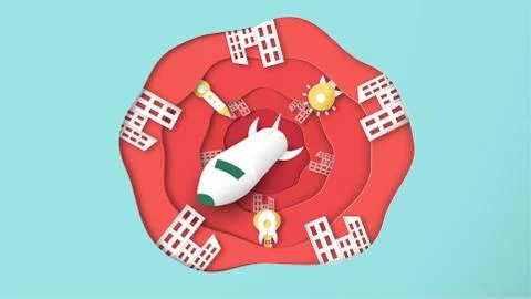 Vector illustration with start up concept in paper cut, craft and origami sty Stock Illustration