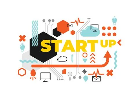 Vector illustration startup word with element on background. Stock Illustration