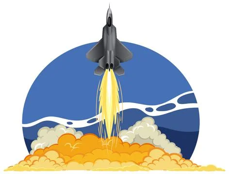 Vector Illustration of a Stealth Fighter Jet Taking Off with Rocket Flames Stock Illustration