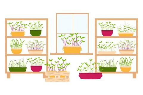 Vector illustration of a stele with potted plants. Stock Illustration