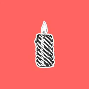Vector illustration of sticker with image of wax candle with flame with Stock Illustration