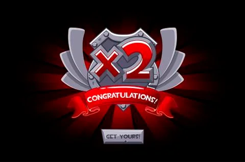 Vector illustration of a stone shield and congratulation with a bonus. Stock-Illustration