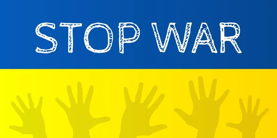 Vector illustration of stop the war ukraine russia in blue and yellow color Stock Illustration