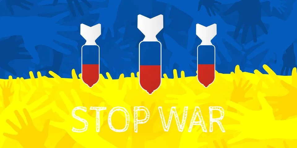 Vector illustration of stop the war ukraine russia in blue and yellow color Stock Illustration