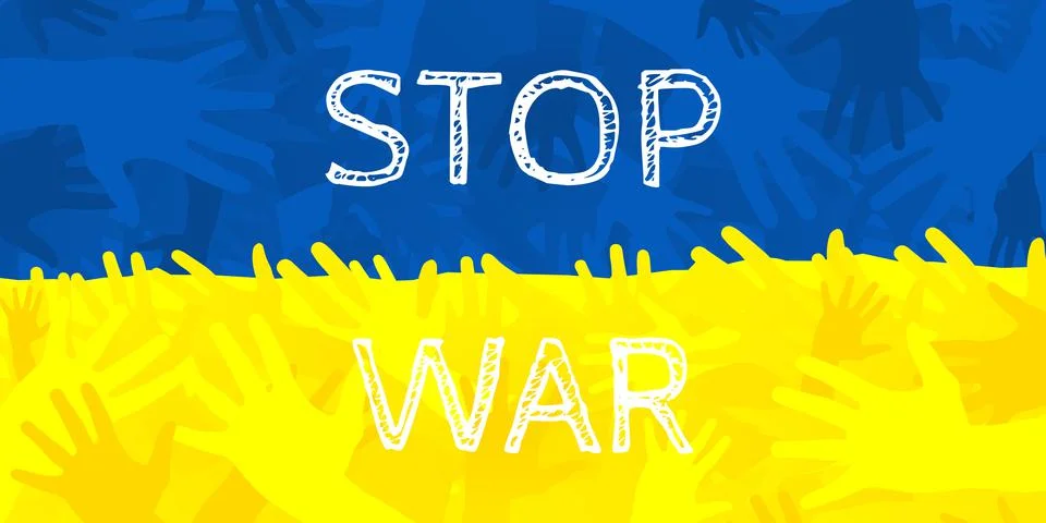 Vector illustration of stop the war ukraine russia in blue and yellow color Illustrazione stock