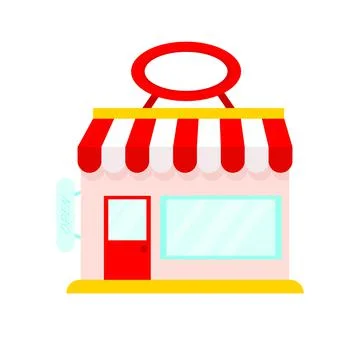 Vector illustration of store building in the town. Colorful cartoon flat shop Ilustración de archivo