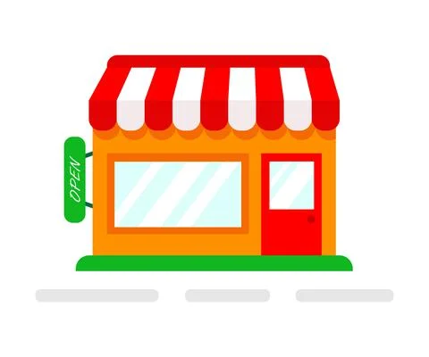 Vector illustration of store building in the town. Colorful cartoon flat shop Ilustración de archivo