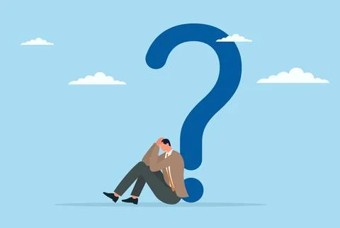 Vector illustration of a stressed and frustrated businessman sitting question Stock Illustration