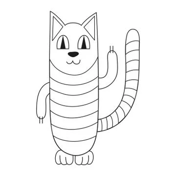Vector illustration of striped cat smiling, coloring book page Stock Illustration