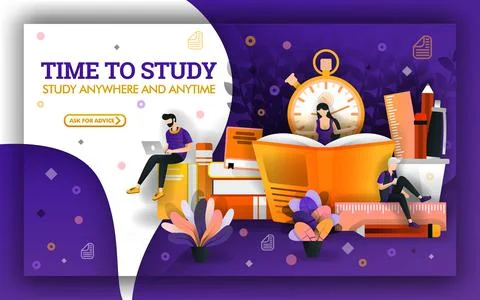 Vector illustration of study time. Education current events require students  Stock Illustration