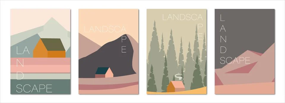 Vector illustration. Stylish flat landscape. Trendy posters for your banner Stock Illustration