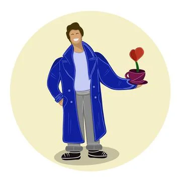 Vector illustration of a stylish man in a blue coat with a flower in the form of Stock Illustration