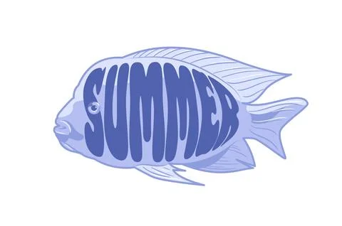 Vector illustration of a stylized fish with the word summer integrated into its Illustrazione stock