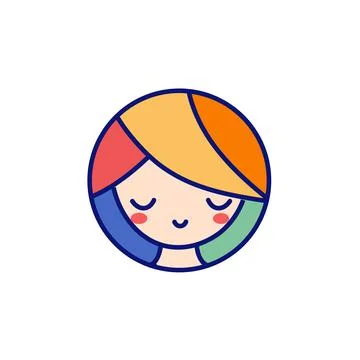 Vector illustration Stylized girl with multi-colored ears smiling. Red cheeks Stock Illustration