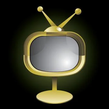 Vector illustration of stylized gold retro tv set with antenna Stock Illustration
