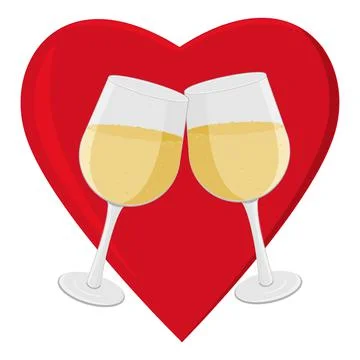 Vector illustration, stylized pair of champagne glasses with hearts. Logo for Stock Illustration