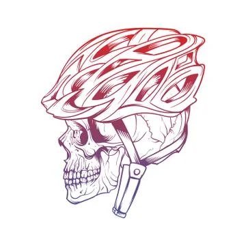 Vector illustration of stylized skull wearing a cyclist helmet. Design for T- Stock Illustration