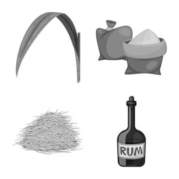 Vector illustration of sugarcane and cane sign. Set of sugarcane and field stock Illustrazione stock