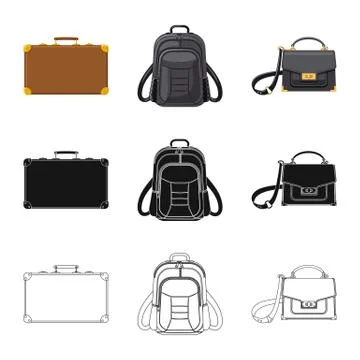 Vector illustration of suitcase and baggage sign. Collection of suitcase and Stock Illustration