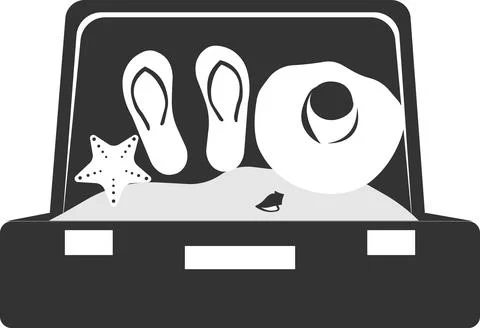 Vector illustration of a suitcase with beach accessories. Stock Illustration