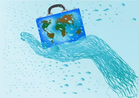 Vector illustration a suitcase with globe in hand Stock Illustration