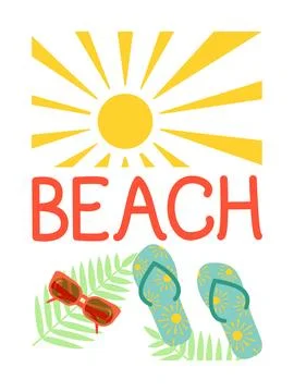Vector illustration. Summer card template with hand lettering beach. Stock Illustration