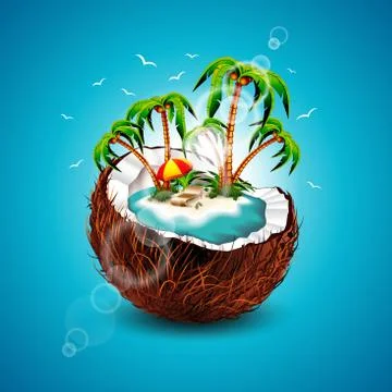 Vector illustration on a summer holiday theme with paradise island Stockillustratie
