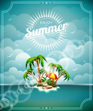 Vector illustration on a summer holiday theme with paradise island Stock Illustration