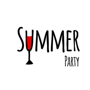 Vector illustration summer party text with wine glass symbol Stock Illustration