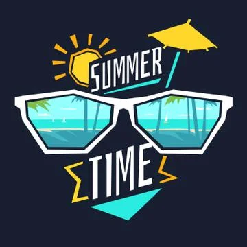 Vector illustration Summer time with the glasses, coast, sun, and umbrella. Stock Illustration