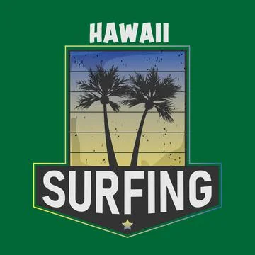 Vector Illustration Summer Vacation Wave Surfing Paradise Hawaii Fashion Design Illustrazione stock
