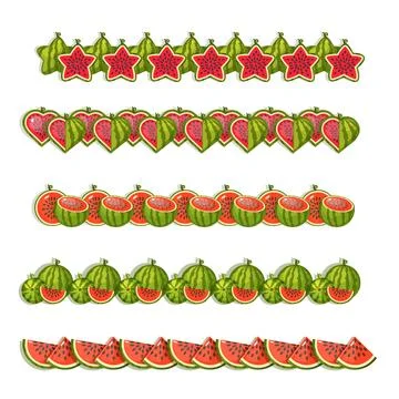Vector illustration of summer watermelon seamless borders and dividers. Set o Illustrazione stock