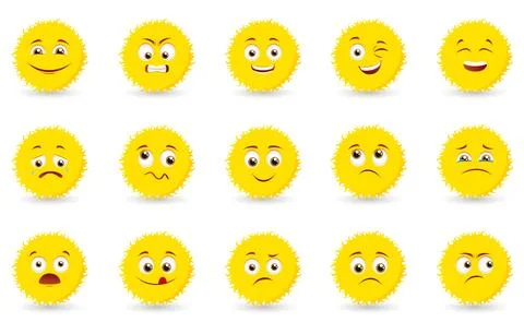 Vector illustration of the sun with different emotions on the face Stock Illustration